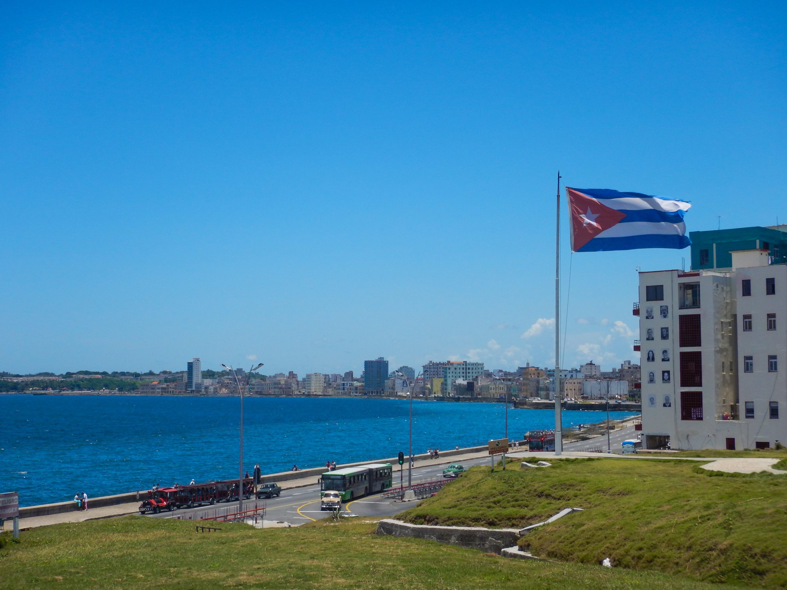 Havana Bay from the Nacional Hotel in 2015 with the Cuban flag flying high